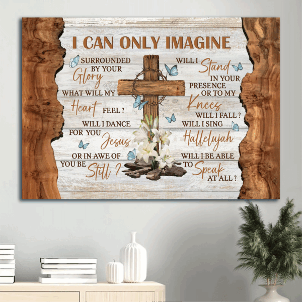 Christian Home Decor: Jesus Landscape Poster with Cross Lilies and Butterflies – Gift for Christian – Wall Art Prints