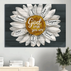 God Says You Are - Jesus Landscape Poster Home Decor Gift with Daisy Flower Painting for Christians - Wall Art Prints