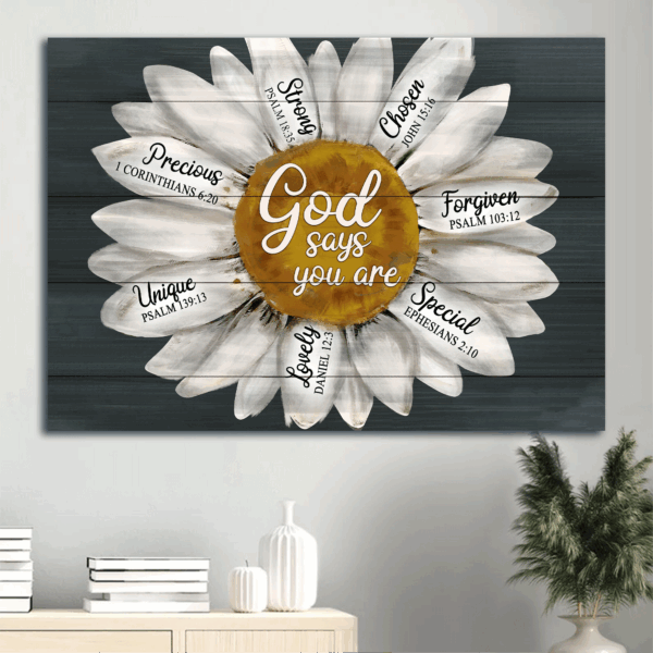 God Says You Are – Jesus Landscape Poster Home Decor Gift with Daisy Flower Painting for Christians – Wall Art Prints