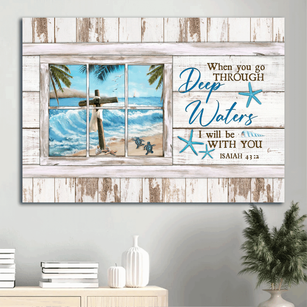 Jesus Landscape Poster: Cross Ocean Sea Turtle Home Decor Gift for Christians – Wall Art with Inspirational Quote Jesus Landscape Poster: Cross Ocean Sea Turtle Home Decor Gift for Christians – Wall Art with Inspirational Quote
