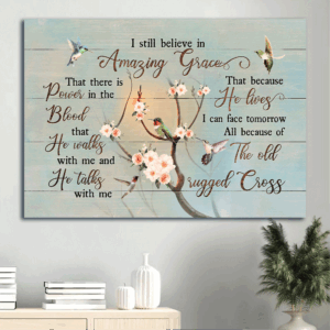 Christian Jesus Landscape Poster Gift: Apricot Blossom Hummingbird Amazing Grace Wall Art