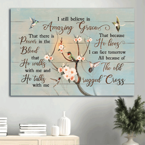 Christian Jesus Landscape Poster Gift: Apricot Blossom Hummingbird Amazing Grace Wall Art