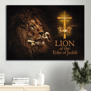 Christian Home Decor Gift: Lion of the Tribe of Judah Landscape Poster - Jesus & Golden Key Painting
