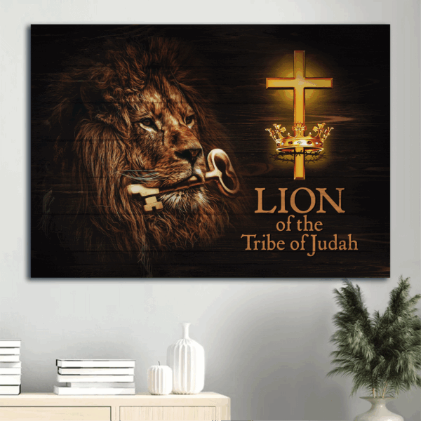 Christian Home Decor Gift: Lion of the Tribe of Judah Landscape Poster – Jesus & Golden Key Painting