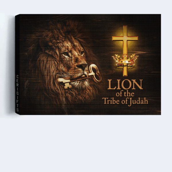 Christian Home Decor Gift: Lion of the Tribe of Judah Landscape Poster – Jesus & Golden Key Painting