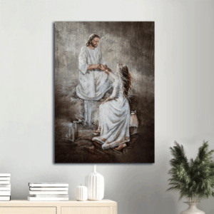 Jesus Portrait Poster Home Decor Gift - Christian Wall Art with Girl Walking Pray for Healing - Jesus Painting Print