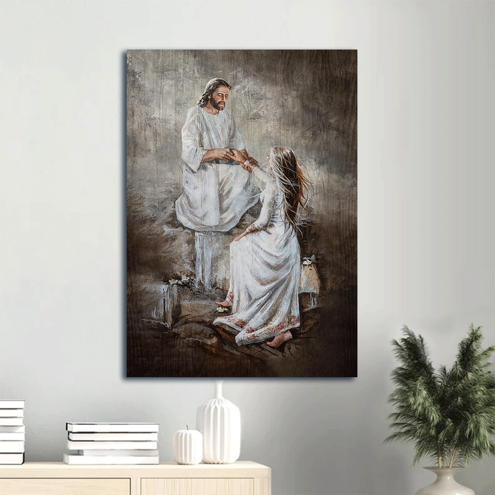 Jesus Portrait Poster Home Decor Gift – Christian Wall Art with Girl Walking Pray for Healing – Jesus Painting Print Jesus Portrait Poster Home Decor Gift – Christian Wall Art with Girl Walking Pray for Healing – Jesus Painting Print