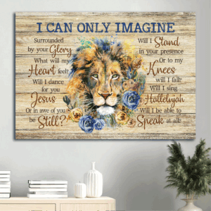 Christian Home Decor Gift - Lion & Flower Jesus Landscape Poster - Blue & Yellow Rose