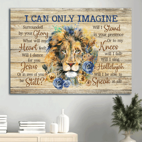 Christian Home Decor Gift – Lion & Flower Jesus Landscape Poster – Blue & Yellow Rose