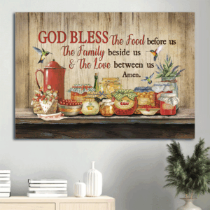 Colorful Hummingbird Jesus Landscape Poster: Kitchen Decor Gift for Christian God Bless the Food - Wall Art Prints