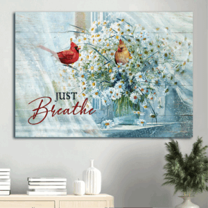 Jesus Landscape Poster - Vibrant Cardinal & Daisy Vase Home Decor Gift for Christian