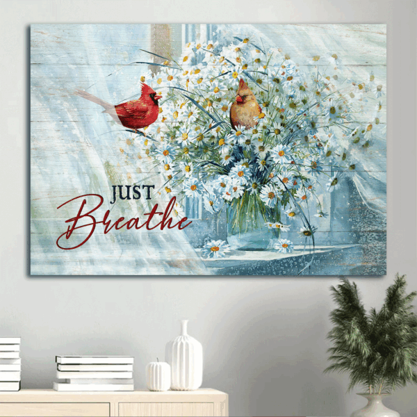 Jesus Landscape Poster – Vibrant Cardinal & Daisy Vase Home Decor Gift for Christian