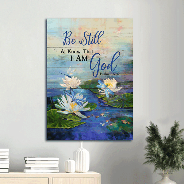 Jesus Portrait Poster Home Decor Gift – Lotus Dragonfly Christian Wall Art – Be Still and Know God – Prints