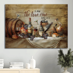 Christian Kitchen Wall Art: Jesus Landscape Poster with Red Wine Barrel and Grape - Gift for Christian Home Decor