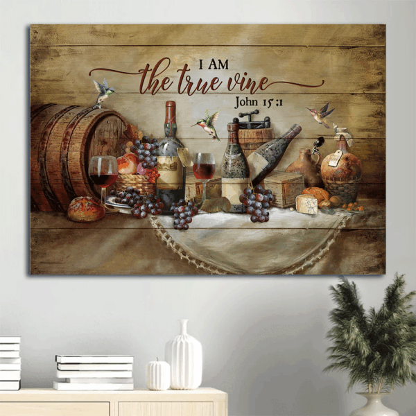 Christian Kitchen Wall Art: Jesus Landscape Poster with Red Wine Barrel and Grape – Gift for Christian Home Decor