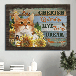 Jesus Landscape Poster Home Decor Gift - Little Cat Sunflower Garden Orange Butterfly - Gift For Christian - Cherish Yesterday