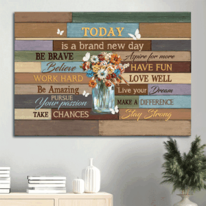 Jesus Landscape Poster: Flower & White Butterfly Home Decor Gift for Christian - Today is a Brand New Day Wall Art