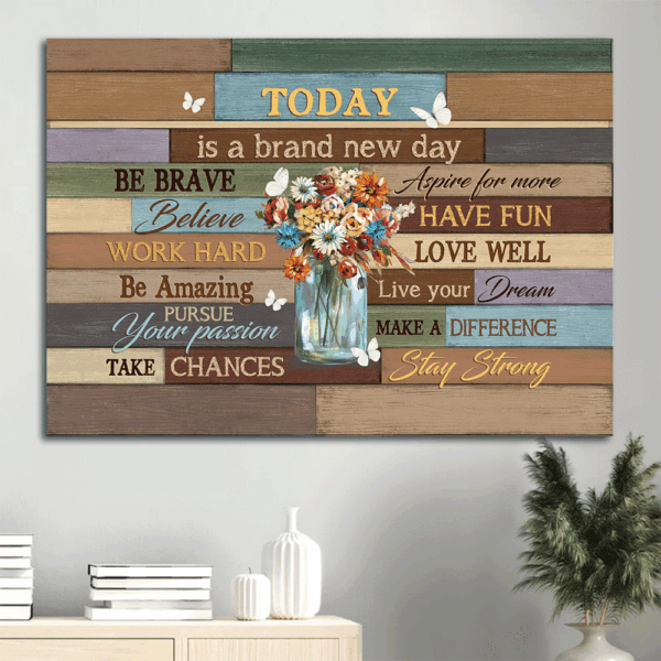Jesus Landscape Poster: Flower & White Butterfly Home Decor Gift for Christian – Today is a Brand New Day Wall Art