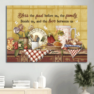 Jesus Landscape Poster Home Decor Gift - Christian Kitchen Wall Art with Bless the Food Theme