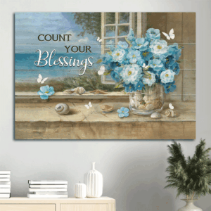 Jesus Landscape Poster Home Decor Gift - Flower Bouquet & White Butterfly - Christian Blessings Wall Art