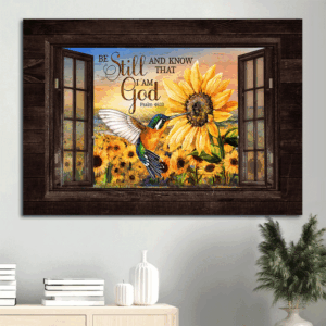 Jesus Landscape Poster Home Decor Gift - Hummingbird & Sunflower Field - Christian Wall Art