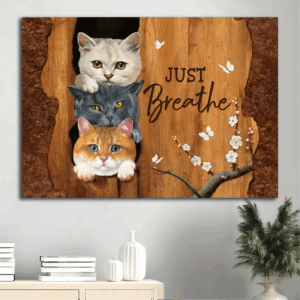 Jesus Landscape Poster Home Decor Gift - Cat Artwork Wooden Background Christian Gift - Just Breathe