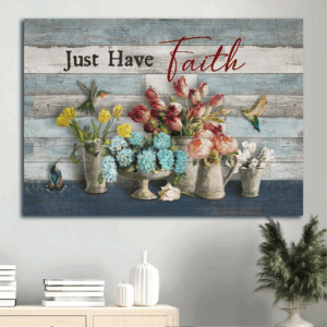 Jesus Landscape Poster Home Decor Gift - Hummingbird and Flowers - Perfect Christian Gift