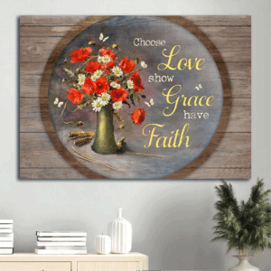 Christian Home Decor Gift: Jesus Landscape Poster with Butterfly Poppy and Daisy Painting