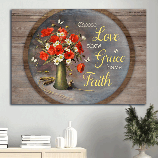 Christian Home Decor Gift: Jesus Landscape Poster with Butterfly Poppy and Daisy Painting
