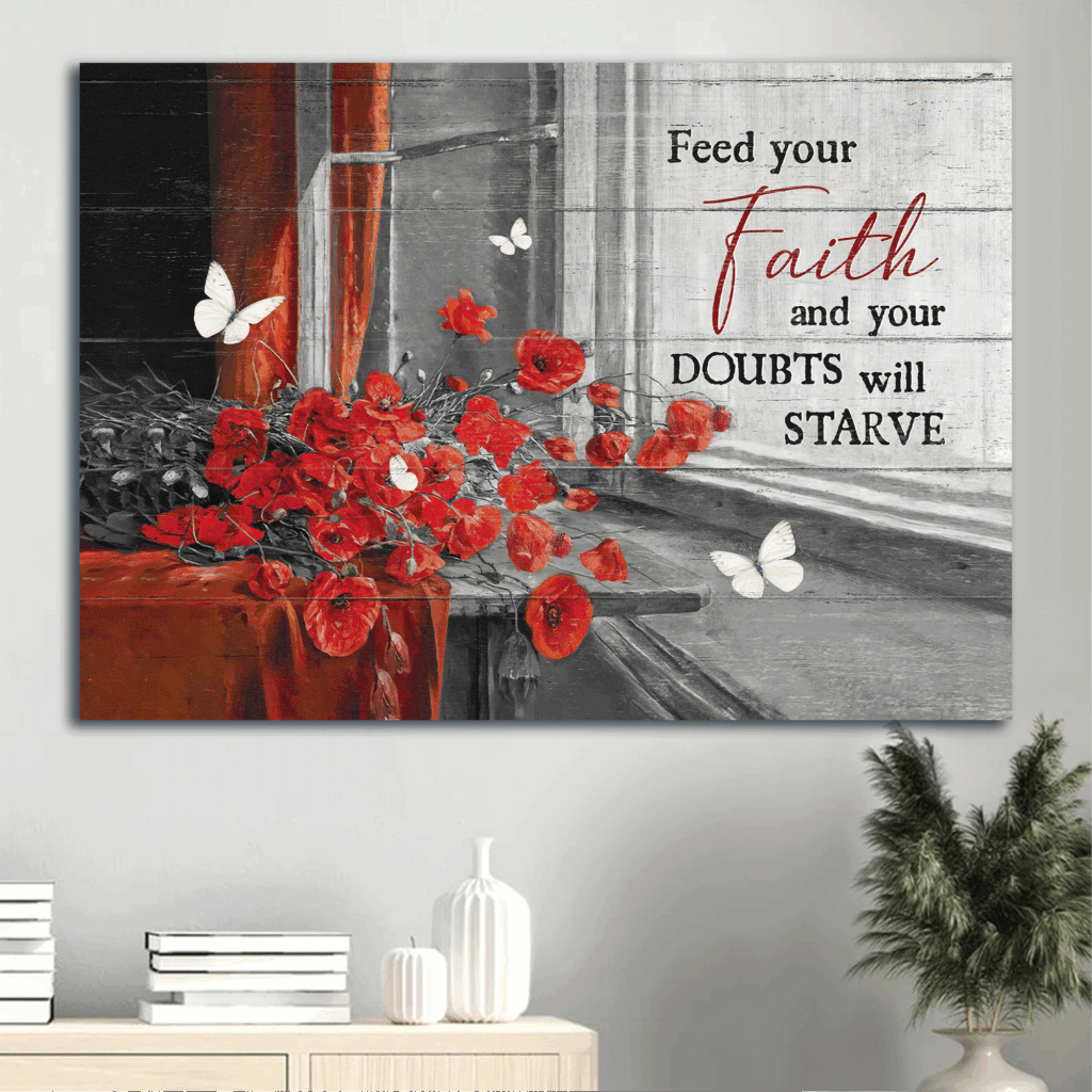 Christian Landscape Poster Home Decor Gift – Poppy Painting White Butterfly Still Life Drawing – Feed Your Faith with Christian Wall Art Christian Landscape Poster Home Decor Gift – Poppy Painting White Butterfly Still Life Drawing – Feed Your Faith with Christian Wall Art