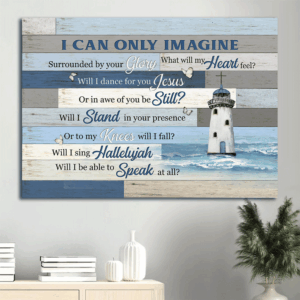 Christian Home Decor Gift: Jesus Landscape Poster with Lighthouse Drawing and White Butterfly  Poster Home Decor Gift - Wall Art Print