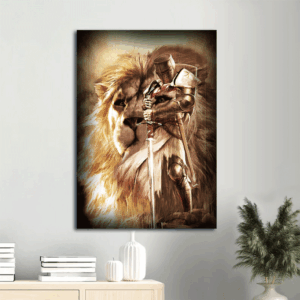 Knight of God Jesus Portrait Poster - Lion of Judah Warrior Painting for Christian Home Decor
