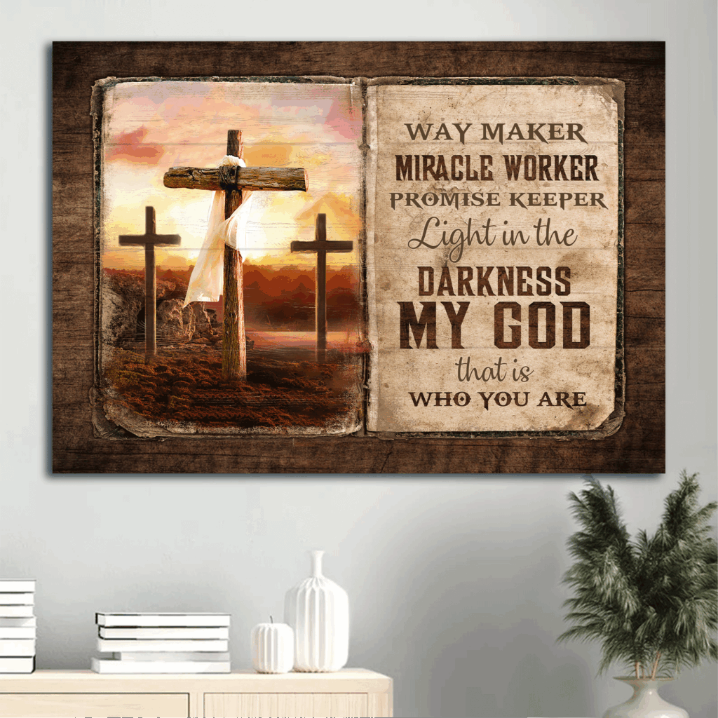 Christian Home Decor Poster Gift Set – Jesus Landscape Old Rugged Crosses Sunset Painting – My God Is The Light – Unique Religious Art Christian Home Decor Poster Gift Set – Jesus Landscape Old Rugged Crosses Sunset Painting – My God Is The Light – Unique Religious Art
