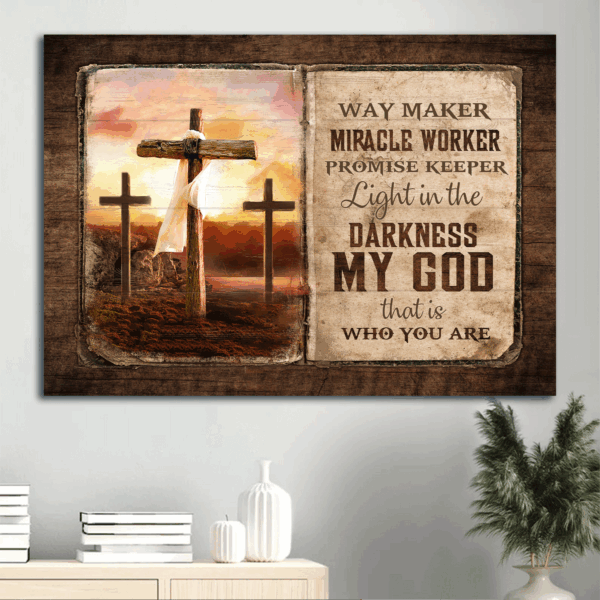 Christian Home Decor Poster Gift Set – Jesus Landscape Old Rugged Crosses Sunset Painting – My God Is The Light – Unique Religious Art