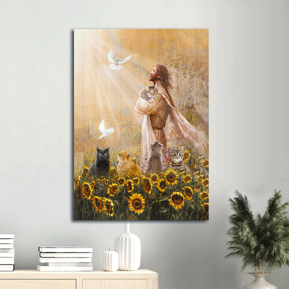 Jesus and Cat Portrait Poster Home Decor Gift – Real Face of Jesus Cat Sunflower Garden Dove Drawing – Ideal Christian and Cat Lovers Gift Jesus and Cat Portrait Poster Home Decor Gift – Real Face of Jesus Cat Sunflower Garden Dove Drawing – Ideal Christian and Cat Lovers Gift