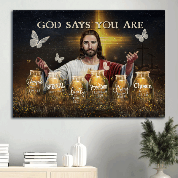 Jesus Landscape & Crystal Butterfly Poster Gift – Unique Home Decor for Christians – God s Message of Uniqueness