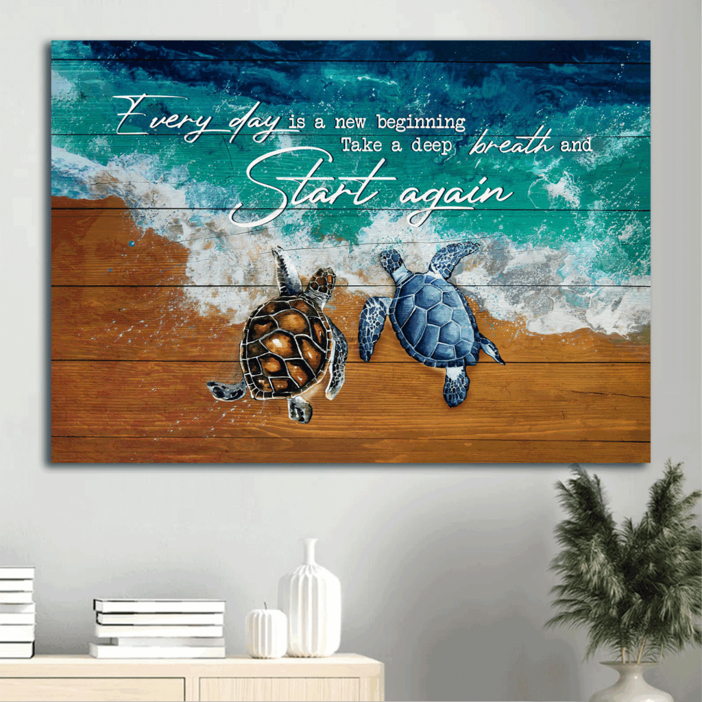 Christian Home Decor Gift: Jesus & Turtle Painting Blue Ocean Landscape Poster – New Beginning Wall Art Christian Home Decor Gift: Jesus & Turtle Painting Blue Ocean Landscape Poster – New Beginning Wall Art