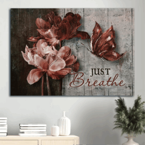 Jesus Landscape Poster Home Decor Gift - Luxury Flower & Dark Red Butterfly Christian Wall Art Print