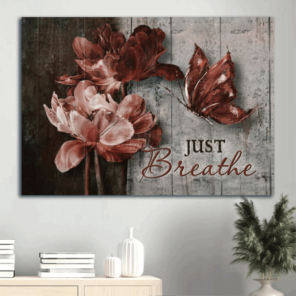 Jesus Landscape Poster Home Decor Gift – Luxury Flower & Dark Red Butterfly Christian Wall Art Print