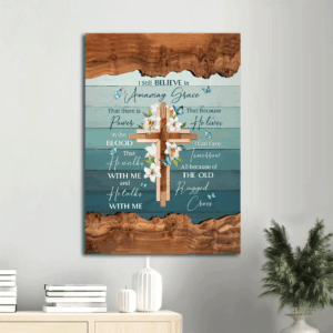 Jesus Portrait Poster: Lily Painting with Butterfly Wooden Cross - Christian Home Decor Gift - Amazing Grace Wall Art