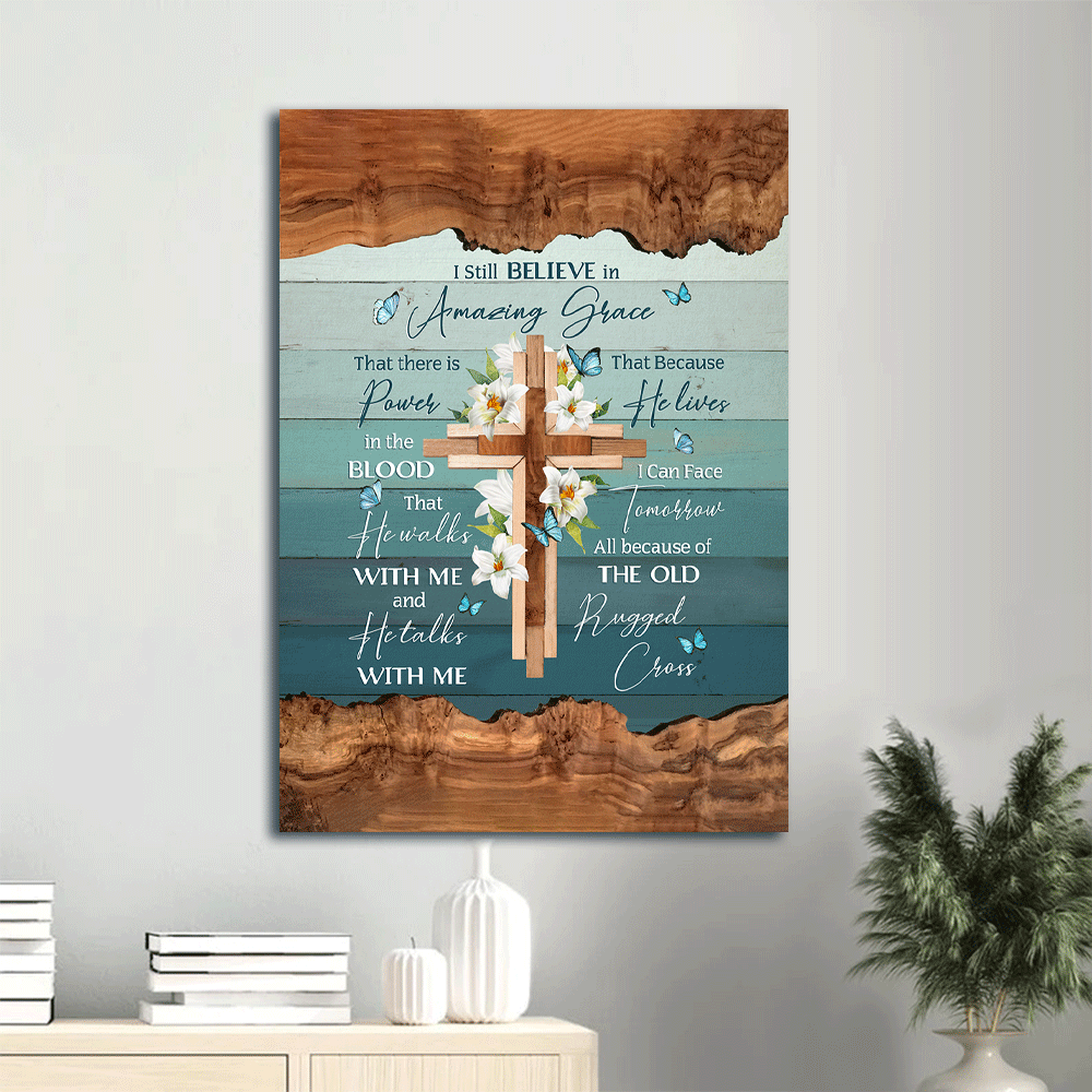 Jesus Portrait Poster: Lily Painting with Butterfly Wooden Cross – Christian Home Decor Gift – Amazing Grace Wall Art Jesus Portrait Poster: Lily Painting with Butterfly Wooden Cross – Christian Home Decor Gift – Amazing Grace Wall Art