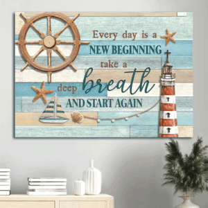 Christian Home Decor Gift: Jesus Landscape Poster with Lighthouse Helm Boat  Poster Home Decor Gift - New Beginning Wall Art