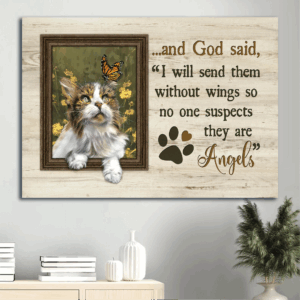 Jesus Landscape Poster Home Decor Gift - Cat & Flower Field Print for Christian Pet Lovers