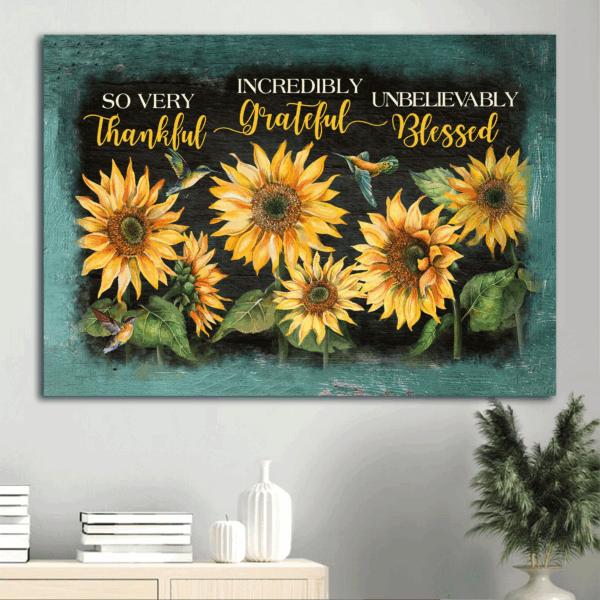 Jesus Landscape Sunflower and Hummingbird Poster Home Decor – Christian Gift of Thankfulness Gratitude and Blessings