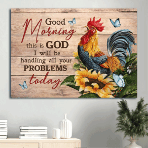 Christian Home Decor Gift: Jesus Landscape Poster with Sunflower Blue Butterfly and Rooster Painting