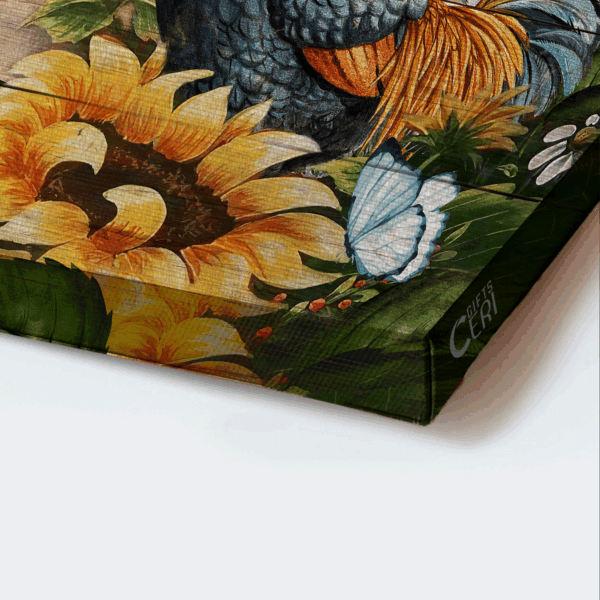 Christian Home Decor Gift: Jesus Landscape Poster with Sunflower Blue Butterfly and Rooster Painting