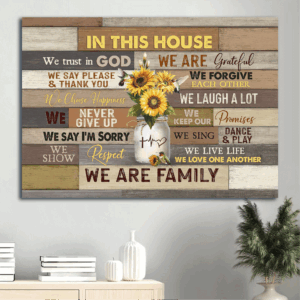 Jesus Landscape Poster - Sunflower Mason Jar Hummingbird Home Decor Gift for Christian - In This House We Trust In God