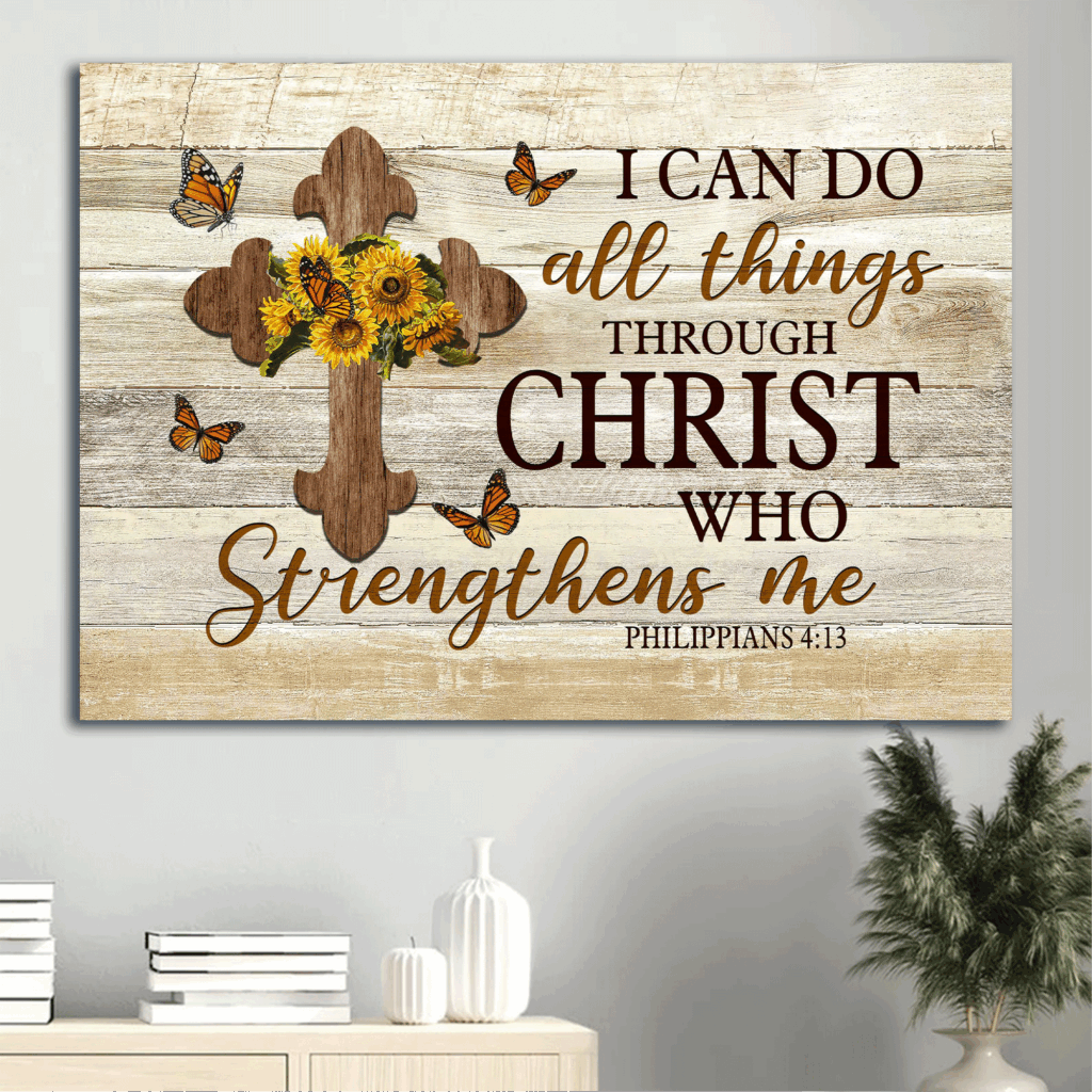 Christian Home Decor Gift: Jesus Landscape Poster – Sunflower Butterfly Wooden Cross – I Can Do All Things Through Christ Christian Home Decor Gift: Jesus Landscape Poster – Sunflower Butterfly Wooden Cross – I Can Do All Things Through Christ