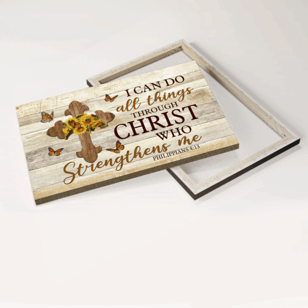 Christian Home Decor Gift: Jesus Landscape Poster – Sunflower Butterfly Wooden Cross – I Can Do All Things Through Christ