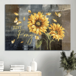 Christian Home Decor Gift: Jesus Landscape & Sunflower Painting Poster - Just Pray